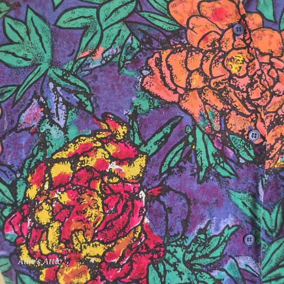 Colorful Vtg Floral Beach Hawaiian Short Sleeve Button Shirt Blue Purple Green L - Picture 2 of 9